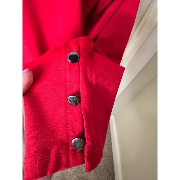 Mock Neck Red Long Sleeve Top With Button Accent On Shoulder Petite Medium Sleek - Picture 8 of 11